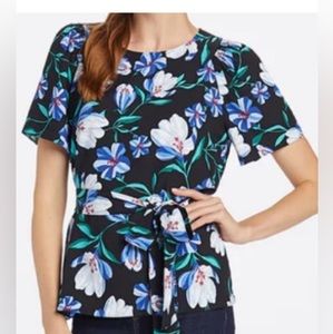 Draper James Black Floral Print Tie Waist Top XS